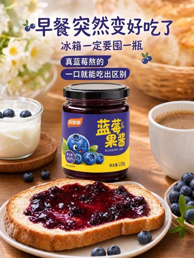 洽飘飘蓝莓果酱抹吐司