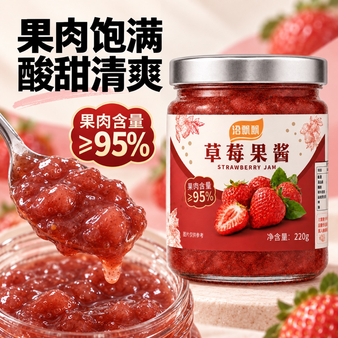 洽飘飘草莓果酱 220g